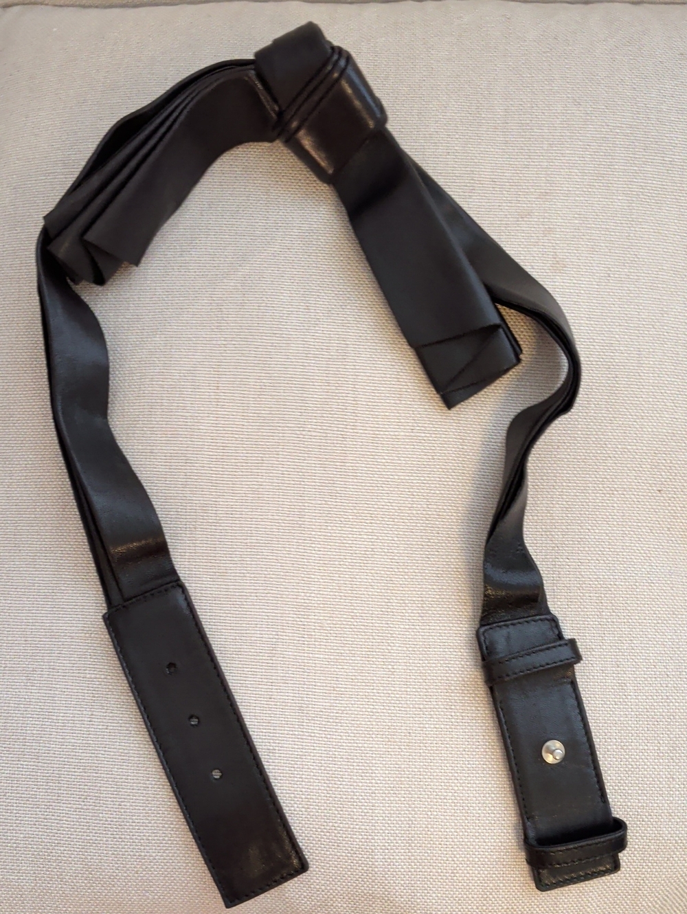 Women's Black Leather Belt With Bow - Adjustable Replacement